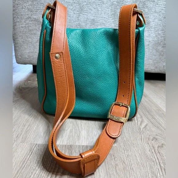 Valentina Teal and Brown Leather Shoulder Bag - Picture 2 of 16